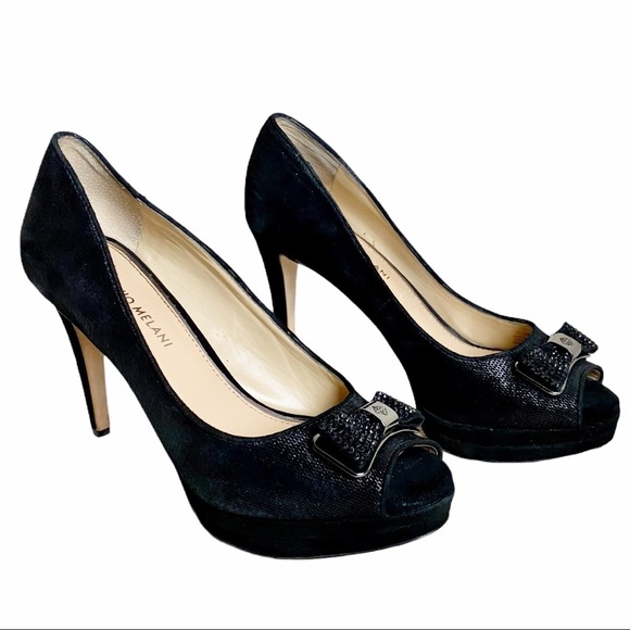 ANTONIO MELANI Shoes - Antonio Melani Black Jeweled Bow Leather Heels